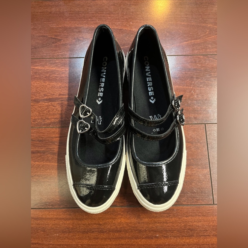 Women 7.5 Converse Dainty Mary Jane Slip Black Patent Leather Valentines Day New - Picture 13 of 16